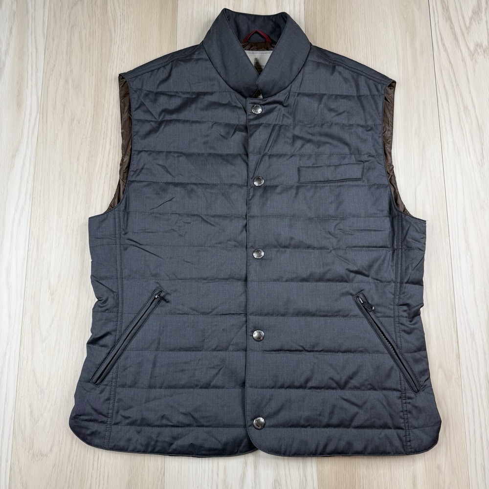 Brunello Cucinelli Wool / Silk Full Zip Vest Gilet Gray Men's Size Medium Luxury